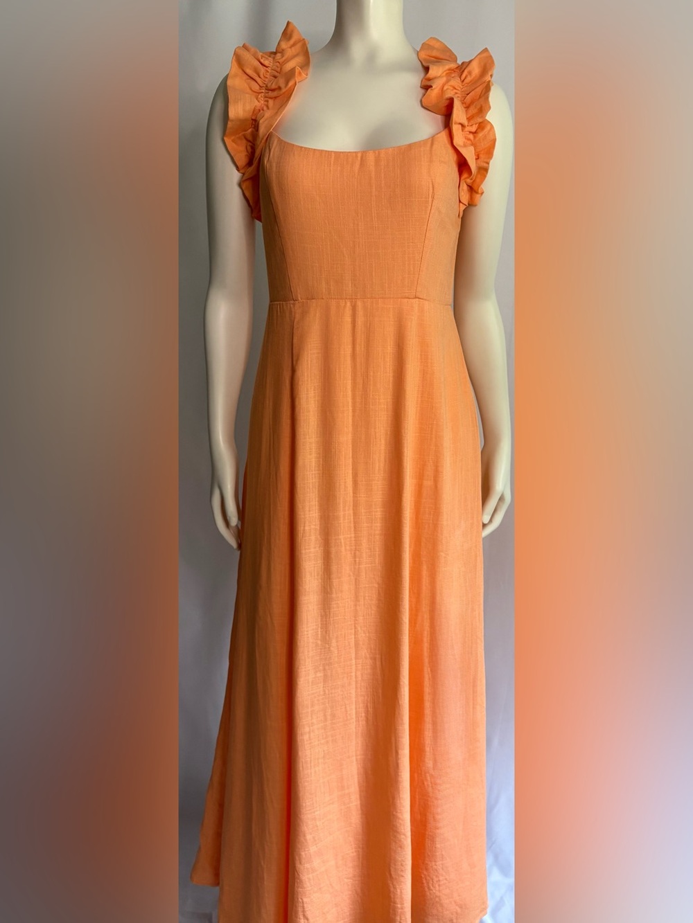 Angel Biba Peach Orange Maxi Dress with Ruffled Straps